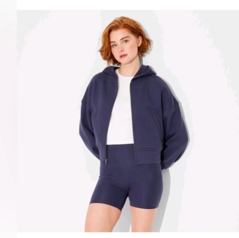 Wild Fable Women's Wedge Zip-up Relaxed Hooded Sweatshirt Navy Blue - Picture 3 of 6
